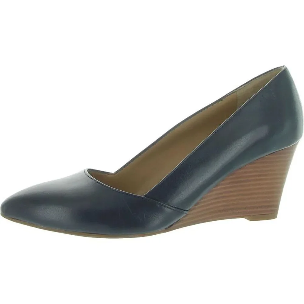 Franco Sarto Womens Frankie Blue Leather Slip On Dressy Wedge Heels Shoes